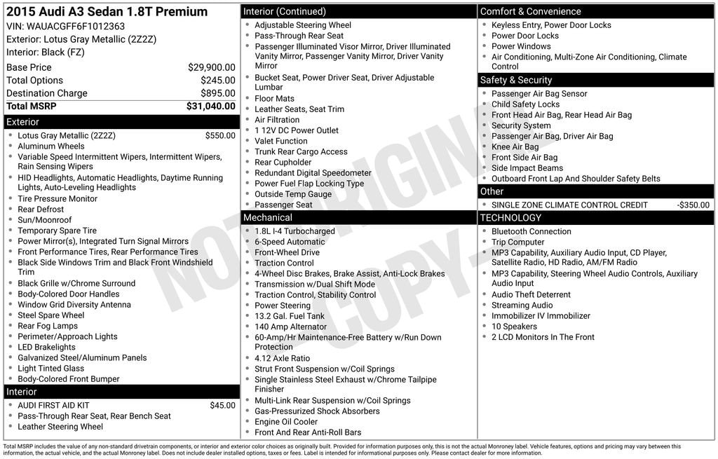 audi a3 sedan 2015 WAUACGFF6F1012363 image audi a3 sedan 2015 WAUACGFF6F1012363 image